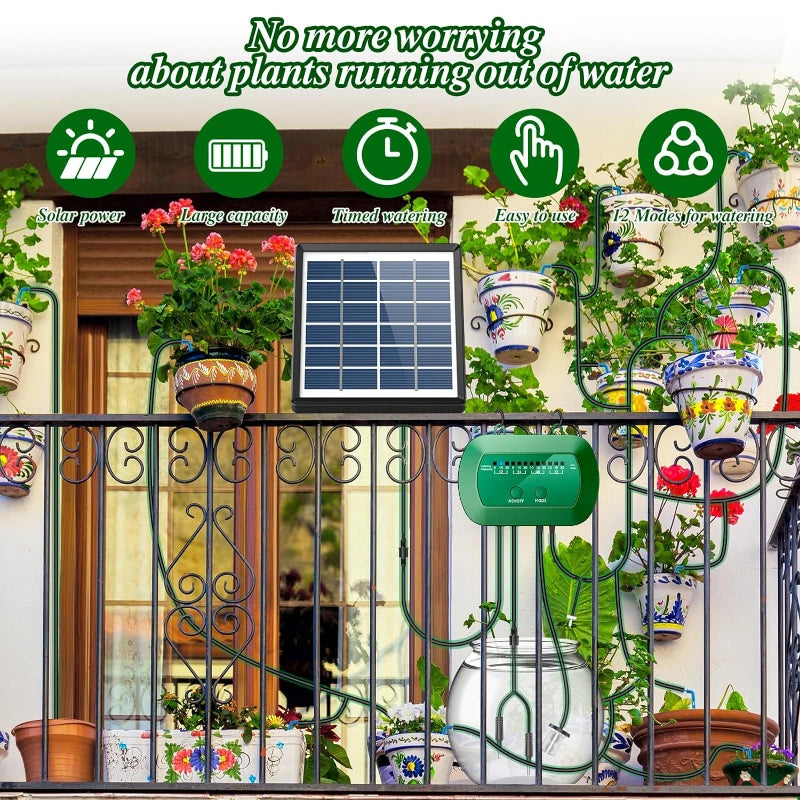 Solar Druppel Irrigatiesysteem - Automatische Plantenbewatering voor Tuin & Balkon (15 Potten)